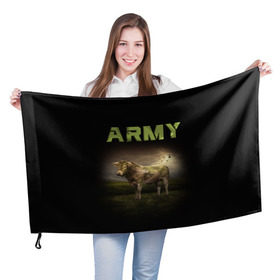 Флаг 3D с принтом Корова ARMY (армия) в городе Новоалтайск, 100% полиэстер | плотность ткани — 95 г/м2, размер — 67 х 109 см. Принт наносится с одной стороны | 