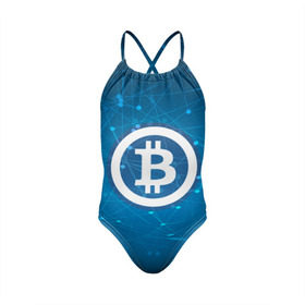 Детский купальник 3D с принтом Bitcoin Blue - Биткоин в городе Новоалтайск, Полиэстер 85%, Спандекс 15% | Слитный крой, подклад по переду изделия, узкие бретели | Тематика изображения на принте: bitcoin | ethereum | litecoin | биткоин | интернет | крипта | криптовалюта | лайткоин | майнинг | технологии | эфир