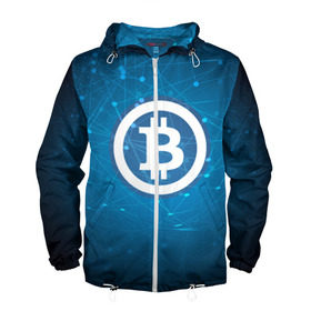 Мужская ветровка 3D с принтом Bitcoin Blue - Биткоин в городе Новоалтайск, 100% полиэстер | подол и капюшон оформлены резинкой с фиксаторами, два кармана без застежек по бокам, один потайной карман на груди | Тематика изображения на принте: bitcoin | ethereum | litecoin | биткоин | интернет | крипта | криптовалюта | лайткоин | майнинг | технологии | эфир