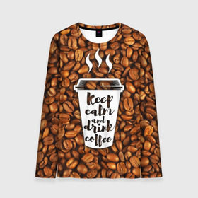Мужской лонгслив 3D с принтом keep calm and drink coffee в городе Новоалтайск, 100% полиэстер | длинные рукава, круглый вырез горловины, полуприлегающий силуэт | coffee | keep calm | кофе