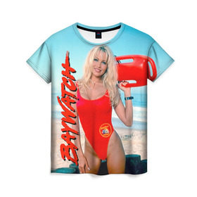 Женская футболка 3D с принтом Baywatch Памела в городе Новоалтайск, 100% полиэфир ( синтетическое хлопкоподобное полотно) | прямой крой, круглый вырез горловины, длина до линии бедер | pamella adnerson | андерсон | спасатели малибу
