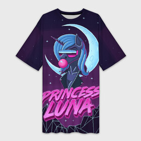 Платье-футболка 3D с принтом Retrowave Luna в городе Новоалтайск,  |  | 8 bit | 8 бит | alicorn | luna | moon | mountain | my little pony | pixel | pony | princess luna | retrowave | synthwave | unicorn | горы | луна | пиксель арт | пони | ретровейв