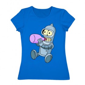 Женская футболка хлопок с принтом Lil Bender в городе Новоалтайск, 100% хлопок | прямой крой, круглый вырез горловины, длина до линии бедер, слегка спущенное плечо | bender | futurama | бендер | зойдберг | космос | футурама