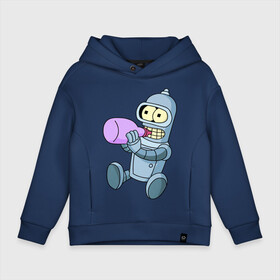 Детское худи Oversize хлопок с принтом Lil Bender в городе Новоалтайск, френч-терри — 70% хлопок, 30% полиэстер. Мягкий теплый начес внутри —100% хлопок | боковые карманы, эластичные манжеты и нижняя кромка, капюшон на магнитной кнопке | bender | futurama | бендер | зойдберг | космос | футурама