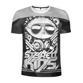 Мужская футболка 3D спортивная с принтом Black Milk Stereo Kids в городе Новоалтайск, 100% полиэстер с улучшенными характеристиками | приталенный силуэт, круглая горловина, широкие плечи, сужается к линии бедра | black milk | dj | kids | stereo | дети | дизайн | камуфляж | малыш | мода | наушники | ноты | очки | ребёнок | стерео | стиль