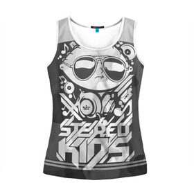 Женская майка 3D с принтом Black Milk Stereo Kids в городе Новоалтайск, 100% полиэстер | круглая горловина, прямой силуэт, длина до линии бедра | black milk | dj | kids | stereo | дети | дизайн | камуфляж | малыш | мода | наушники | ноты | очки | ребёнок | стерео | стиль