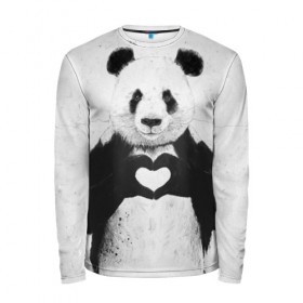 Мужской лонгслив 3D с принтом Panda heart в городе Новоалтайск, 100% полиэстер | длинные рукава, круглый вырез горловины, полуприлегающий силуэт | heart | panda | арт | клевый | красивый | панда | рисунок | сердце