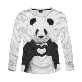 Женский лонгслив 3D с принтом Panda heart в городе Новоалтайск, 100% полиэстер | длинные рукава, круглый вырез горловины, полуприлегающий силуэт | heart | panda | арт | клевый | красивый | панда | рисунок | сердце