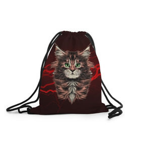 Рюкзак-мешок 3D с принтом Electro cat в городе Новоалтайск, 100% полиэстер | плотность ткани — 200 г/м2, размер — 35 х 45 см; лямки — толстые шнурки, застежка на шнуровке, без карманов и подкладки | Тематика изображения на принте: cat | взгляд | кот | кот хипстер | котёнок | котятки | кошка | молния | мордочка | разряд | электричество