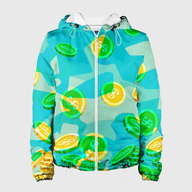Женская куртка 3D с принтом Black Milk Rich Camouflage в городе Новоалтайск, ткань верха — 100% полиэстер, подклад — флис | прямой крой, подол и капюшон оформлены резинкой с фиксаторами, два кармана без застежек по бокам, один большой потайной карман на груди. Карман на груди застегивается на липучку | доллар | золото | монеты | разноцветный | яркий
