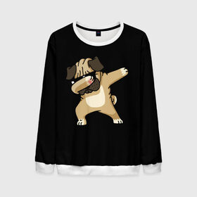 Мужской свитшот 3D с принтом Dog dab в городе Новоалтайск, 100% полиэстер с мягким внутренним слоем | круглый вырез горловины, мягкая резинка на манжетах и поясе, свободная посадка по фигуре | арт | животное | мопс | музыка | собака