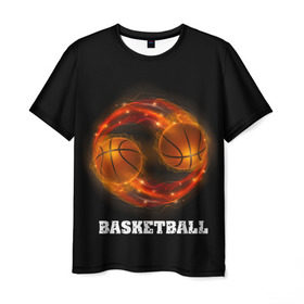 Мужская футболка 3D с принтом basketball fire в городе Новоалтайск, 100% полиэфир | прямой крой, круглый вырез горловины, длина до линии бедер | fire | flames | light | sport | баскетбол | игра | кольцо | мяч | небо | огонь | сетка | спорт | спортивные соревнования | стиль