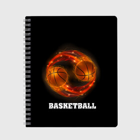 Тетрадь с принтом basketball fire в городе Новоалтайск, 100% бумага | 48 листов, плотность листов — 60 г/м2, плотность картонной обложки — 250 г/м2. Листы скреплены сбоку удобной пружинной спиралью. Уголки страниц и обложки скругленные. Цвет линий — светло-серый
 | fire | flames | light | sport | баскетбол | игра | кольцо | мяч | небо | огонь | сетка | спорт | спортивные соревнования | стиль