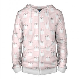 Мужская толстовка 3D на молнии с принтом Котики в городе Новоалтайск, 100% полиэстер | длина до линии бедра, манжеты и пояс оформлены мягкой тканевой резинкой, двухслойный капюшон со шнурком для регулировки, спереди молния, по бокам два кармана | Тематика изображения на принте: 