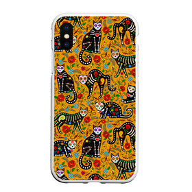 Чехол для iPhone XS Max матовый с принтом Диа де лос МУРэртос в городе Новоалтайск, Силикон | Область печати: задняя сторона чехла, без боковых панелей | диа де лос муэртос | кошки | мексика | праздник | скелеты | цветы | черепа