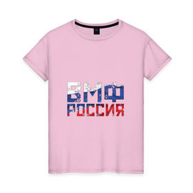 Женская футболка хлопок с принтом ВМФ Россия в городе Новоалтайск, 100% хлопок | прямой крой, круглый вырез горловины, длина до линии бедер, слегка спущенное плечо | военно морской флот | моряк | триколор