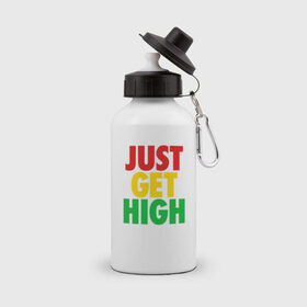 Бутылка спортивная с принтом JUST GET HIGH в городе Новоалтайск, металл | емкость — 500 мл, в комплекте две пластиковые крышки и карабин для крепления | 420 | bob marley | bud | buds | get | high | just | smoke | weed | боб марли | бошки | взлетай | высоко | выше | полёт | просто | раста | растаман