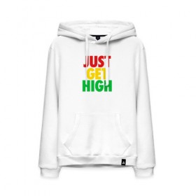 Мужская толстовка хлопок с принтом JUST GET HIGH в городе Новоалтайск, френч-терри, мягкий теплый начес внутри (100% хлопок) | карман-кенгуру, эластичные манжеты и нижняя кромка, капюшон с подкладом и шнурком | 420 | bob marley | bud | buds | get | high | just | smoke | weed | боб марли | бошки | взлетай | высоко | выше | полёт | просто | раста | растаман