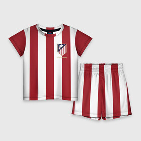 Детский костюм с шортами 3D с принтом Атлетико Мадрид в городе Новоалтайск,  |  | atletico madrid | club | emblem | form | logo | soccer | spanish | атлетико мадрид | испанский | клуб | логотип | форма | футбольный | эмблема