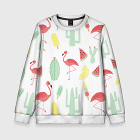 Детский свитшот 3D с принтом Flamingo print в городе Новоалтайск, 100% полиэстер | свободная посадка, прямой крой, мягкая тканевая резинка на рукавах и понизу свитшота | animals | beautiful | blue | color | cute | nature | sea | water | wild | белое | вода | голубое | животные | красивое | красота | милое | море | морское | природа | птица | птицы | птичка | птички | синее | цвет | чёрное | яркое
