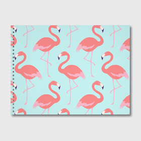 Альбом для рисования с принтом Flamingos pattern в городе Новоалтайск, 100% бумага
 | матовая бумага, плотность 200 мг. | Тематика изображения на принте: animals | beautiful | bird | birds | birdy | blue | color | flamingo | nature | wild | белое | голубое | животные | красивое | красота | милое | природа | птица | птицы | птичка | птички | синее | фламинго | цвет | яркое