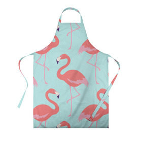 Фартук 3D с принтом Flamingos pattern в городе Новоалтайск, 100% полиэстер | общий размер — 65 х 85 см, ширина нагрудника — 26 см, горловина — 53 см, длина завязок — 54 см, общий обхват в поясе — 173 см. Принт на завязках и на горловине наносится с двух сторон, на основной части фартука — только с внешней стороны | animals | beautiful | bird | birds | birdy | blue | color | flamingo | nature | wild | белое | голубое | животные | красивое | красота | милое | природа | птица | птицы | птичка | птички | синее | фламинго | цвет | яркое