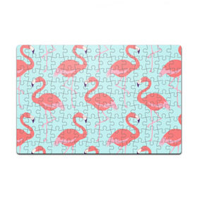 Пазл магнитный 126 элементов с принтом Flamingos pattern в городе Новоалтайск, полимерный материал с магнитным слоем | 126 деталей, размер изделия —  180*270 мм | animals | beautiful | bird | birds | birdy | blue | color | flamingo | nature | wild | белое | голубое | животные | красивое | красота | милое | природа | птица | птицы | птичка | птички | синее | фламинго | цвет | яркое