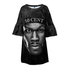 Детское платье 3D с принтом 50 cent в городе Новоалтайск, 100% полиэстер | прямой силуэт, чуть расширенный к низу. Круглая горловина, на рукавах — воланы | Тематика изображения на принте: 50 cent | 50 центов | rap | гангста рэп | кертис джексон | пятьдесят центов | рэп | фифти сент | хип хоп