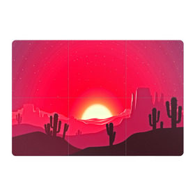 Магнитный плакат 3Х2 с принтом Gorgeous sunset в городе Новоалтайск, Полимерный материал с магнитным слоем | 6 деталей размером 9*9 см | Тематика изображения на принте: 3d | арт | дикий запад | закат | кактус | природа | солнце