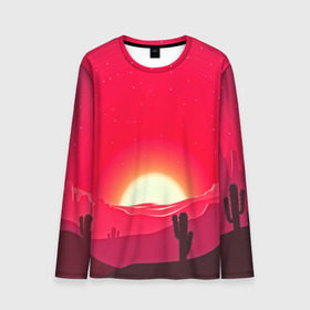 Мужской лонгслив 3D с принтом Gorgeous sunset в городе Новоалтайск, 100% полиэстер | длинные рукава, круглый вырез горловины, полуприлегающий силуэт | Тематика изображения на принте: 3d | арт | дикий запад | закат | кактус | природа | солнце