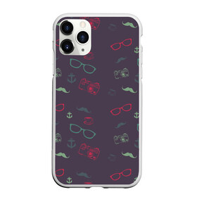 Чехол для iPhone 11 Pro матовый с принтом Хипстер в городе Новоалтайск, Силикон |  | hipster | очки | усы | фотик | фотоаппарат | хипстер | якорь