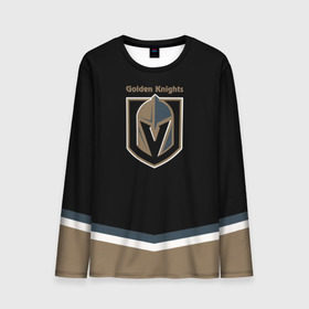 Мужской лонгслив 3D с принтом Vegas Golden Knights 2017 в городе Новоалтайск, 100% полиэстер | длинные рукава, круглый вырез горловины, полуприлегающий силуэт | nhl | vegas golden knights | спорт | хоккей