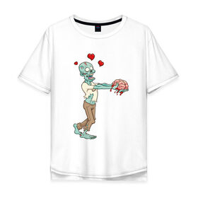Мужская футболка хлопок Oversize с принтом Zombie love в городе Новоалтайск, 100% хлопок | свободный крой, круглый ворот, “спинка” длиннее передней части | brain | heart | love | zombie | зомби | любовь | мозги | сердце