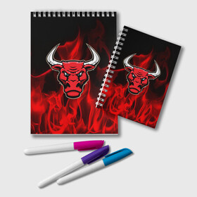 Блокнот с принтом Angry bull в городе Новоалтайск, 100% бумага | 48 листов, плотность листов — 60 г/м2, плотность картонной обложки — 250 г/м2. Листы скреплены удобной пружинной спиралью. Цвет линий — светло-серый
 | Тематика изображения на принте: 3d | angry bull | in fire | бык | в огне | дым | животные | мощь | огненный | огонь | пламя | пожар | сила | стихия