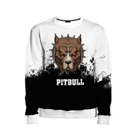 Детский свитшот 3D с принтом Pitbull в городе Новоалтайск, 100% полиэстер | свободная посадка, прямой крой, мягкая тканевая резинка на рукавах и понизу свитшота | 3d | dog | pitbull | абстракция | животные | краска | собака | черно белый