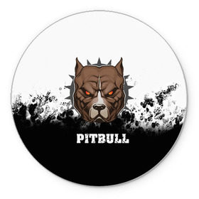 Коврик круглый с принтом Pitbull в городе Новоалтайск, резина и полиэстер | круглая форма, изображение наносится на всю лицевую часть | Тематика изображения на принте: 3d | dog | pitbull | абстракция | животные | краска | собака | черно белый