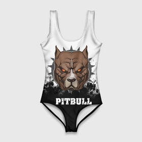 Купальник-боди 3D с принтом Pitbull в городе Новоалтайск, 82% полиэстер, 18% эластан | Круглая горловина, круглый вырез на спине | 3d | dog | pitbull | абстракция | животные | краска | собака | черно белый