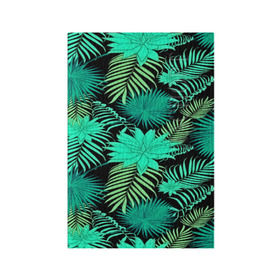 Обложка для паспорта матовая кожа с принтом Tropical pattern в городе Новоалтайск, натуральная матовая кожа | размер 19,3 х 13,7 см; прозрачные пластиковые крепления | Тематика изображения на принте: 3d | арт | лето | листья | пальмы | текстура | узор | цветы