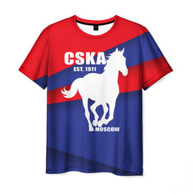 Мужская футболка 3D с принтом CSKA est. 1911 в городе Новоалтайск, 100% полиэфир | прямой крой, круглый вырез горловины, длина до линии бедер | Тематика изображения на принте: армейцы | болельщик | кони | красно синие | фанат | футбол | футболист | цска