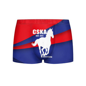 Мужские трусы 3D с принтом CSKA est. 1911 в городе Новоалтайск, 50% хлопок, 50% полиэстер | классическая посадка, на поясе мягкая тканевая резинка | армейцы | болельщик | кони | красно синие | фанат | футбол | футболист | цска