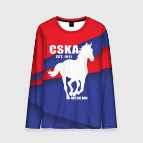 Мужской лонгслив 3D с принтом CSKA est. 1911 в городе Новоалтайск, 100% полиэстер | длинные рукава, круглый вырез горловины, полуприлегающий силуэт | Тематика изображения на принте: армейцы | болельщик | кони | красно синие | фанат | футбол | футболист | цска