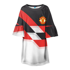 Детское платье 3D с принтом Manchester United - Stripe в городе Новоалтайск, 100% полиэстер | прямой силуэт, чуть расширенный к низу. Круглая горловина, на рукавах — воланы | Тематика изображения на принте: manchester united | stripe | манчестер юнайтед | футбол