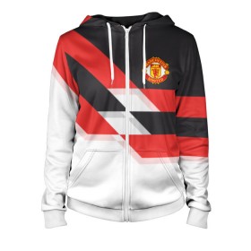 Женская толстовка 3D на молнии с принтом Manchester United - Stripe в городе Новоалтайск, 100% полиэстер | длина до линии бедра, манжеты и пояс оформлены мягкой тканевой резинкой, двухслойный капюшон со шнурком для регулировки, спереди молния, по бокам два кармана | Тематика изображения на принте: manchester united | stripe | манчестер юнайтед | футбол
