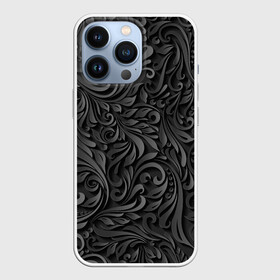 Чехол для iPhone 13 Pro с принтом Вырезанный Узор в городе Новоалтайск,  |  | Тематика изображения на принте: абстракция | бумага | вензаль | гжель | дерево | деревянный | завиток | заросли | лилия | листь | ночь | резьба | роспись | серый | тени | тропики | хохлома | цветок | цветы | черный