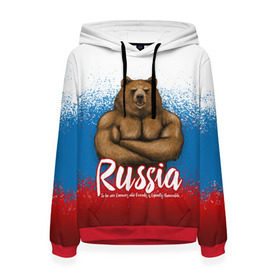 Женская толстовка 3D с принтом Russian Bear в городе Новоалтайск, 100% полиэстер  | двухслойный капюшон со шнурком для регулировки, мягкие манжеты на рукавах и по низу толстовки, спереди карман-кенгуру с мягким внутренним слоем. | bear | russia | медведь | патриотическая | россия | русский медведь | триколор | флаг рф