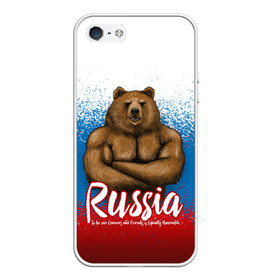 Чехол для iPhone 5/5S матовый с принтом Russian Bear в городе Новоалтайск, Силикон | Область печати: задняя сторона чехла, без боковых панелей | bear | russia | медведь | патриотическая | россия | русский медведь | триколор | флаг рф