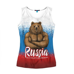 Женская майка 3D с принтом Russian Bear в городе Новоалтайск, 100% полиэстер | круглая горловина, прямой силуэт, длина до линии бедра | bear | russia | медведь | патриотическая | россия | русский медведь | триколор | флаг рф