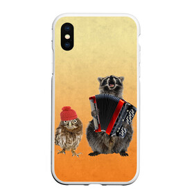 Чехол для iPhone XS Max матовый с принтом Енот сова и аккордион в городе Новоалтайск, Силикон | Область печати: задняя сторона чехла, без боковых панелей | животные | музыка
