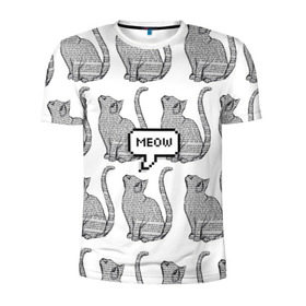 Мужская футболка 3D спортивная с принтом Meow cats в городе Новоалтайск, 100% полиэстер с улучшенными характеристиками | приталенный силуэт, круглая горловина, широкие плечи, сужается к линии бедра | cat | cats | meow | text | tumblr |   | котики | кошак | кошка | кошки | мяу