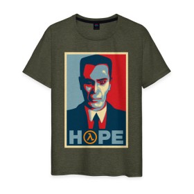 Мужская футболка хлопок с принтом G-Man Hope в городе Новоалтайск, 100% хлопок | прямой крой, круглый вырез горловины, длина до линии бедер, слегка спущенное плечо. | g man | gman | half life | halflife | hl | г мэн | лайф | халва | халф | халфлайф